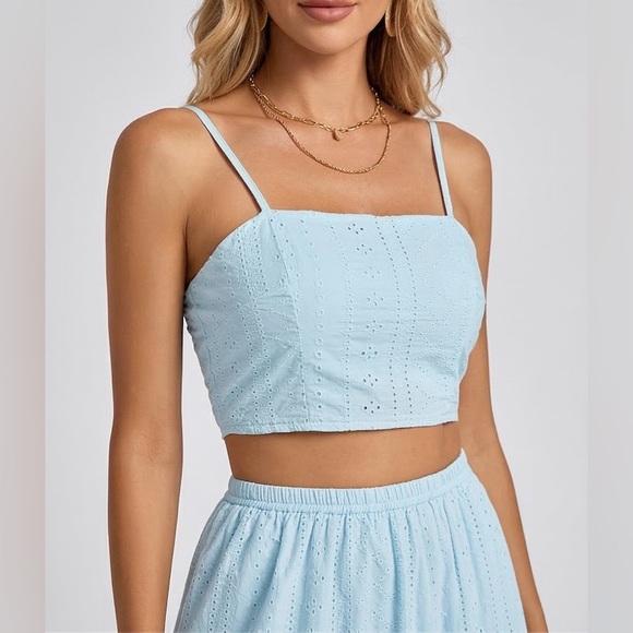 Boho Eyelet Embroidered Two-Piece Maxi Set Blue - Picture 6 of 9